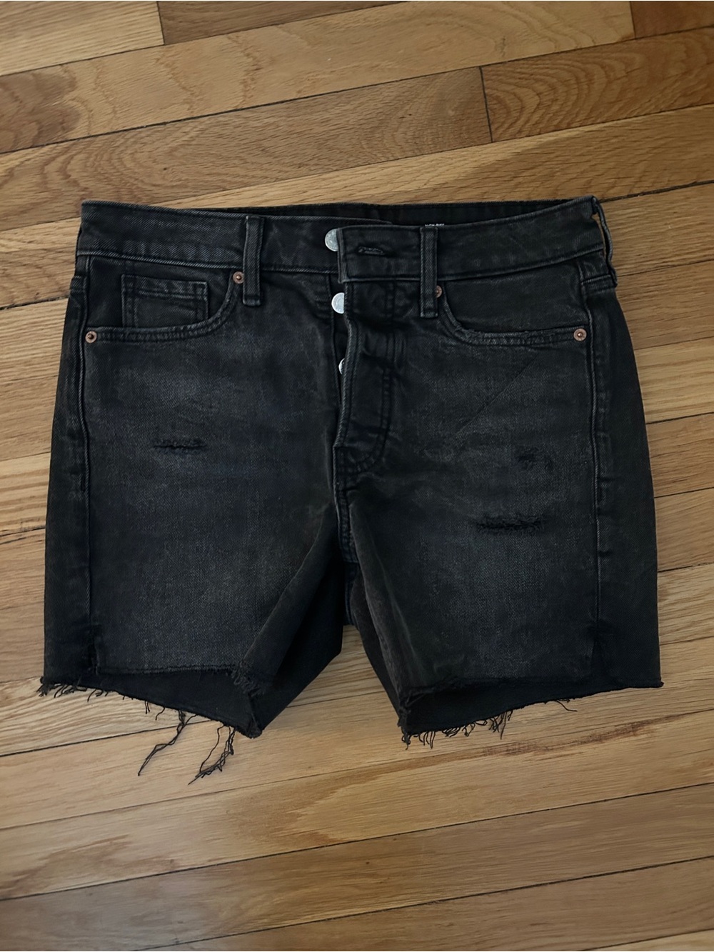 Black Distressed Denim Cutoff Shorts